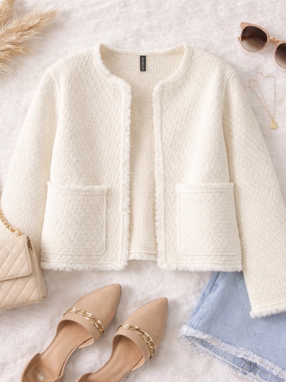 H&M Frayed-Edged Textured Knit Cardigan